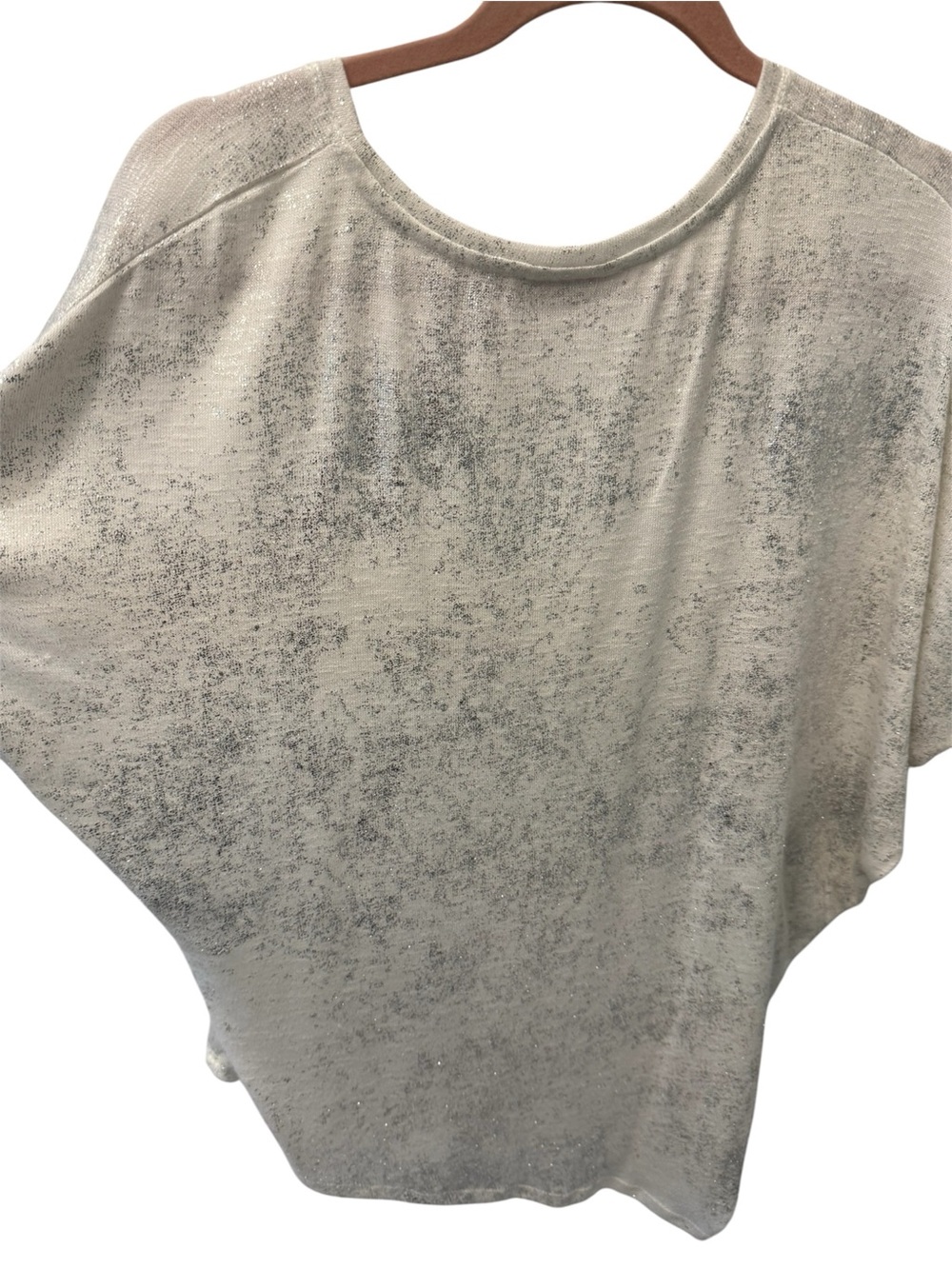 Bar III Cream Short Sleeve Metallic Speckle Dolman Top